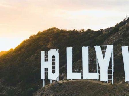 Iconic large letters on a hillside during sunset.